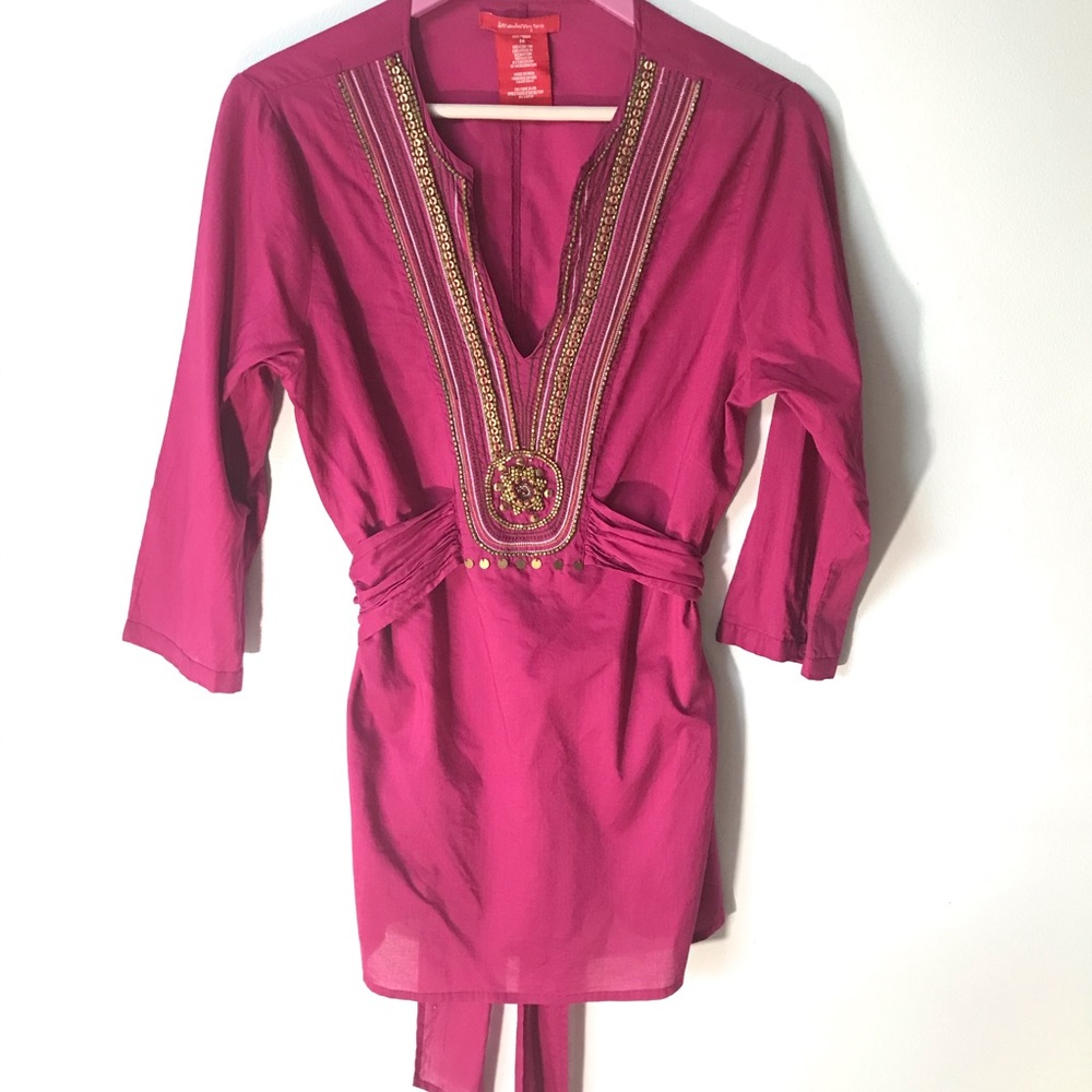 Strawberry Faire Beaded Tunic Swimsuit Coverup Size Medium